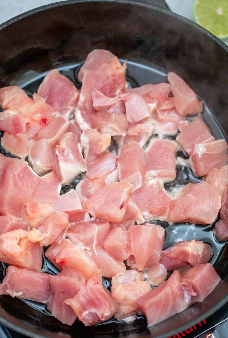 Chicken breast in cast iron skillet
