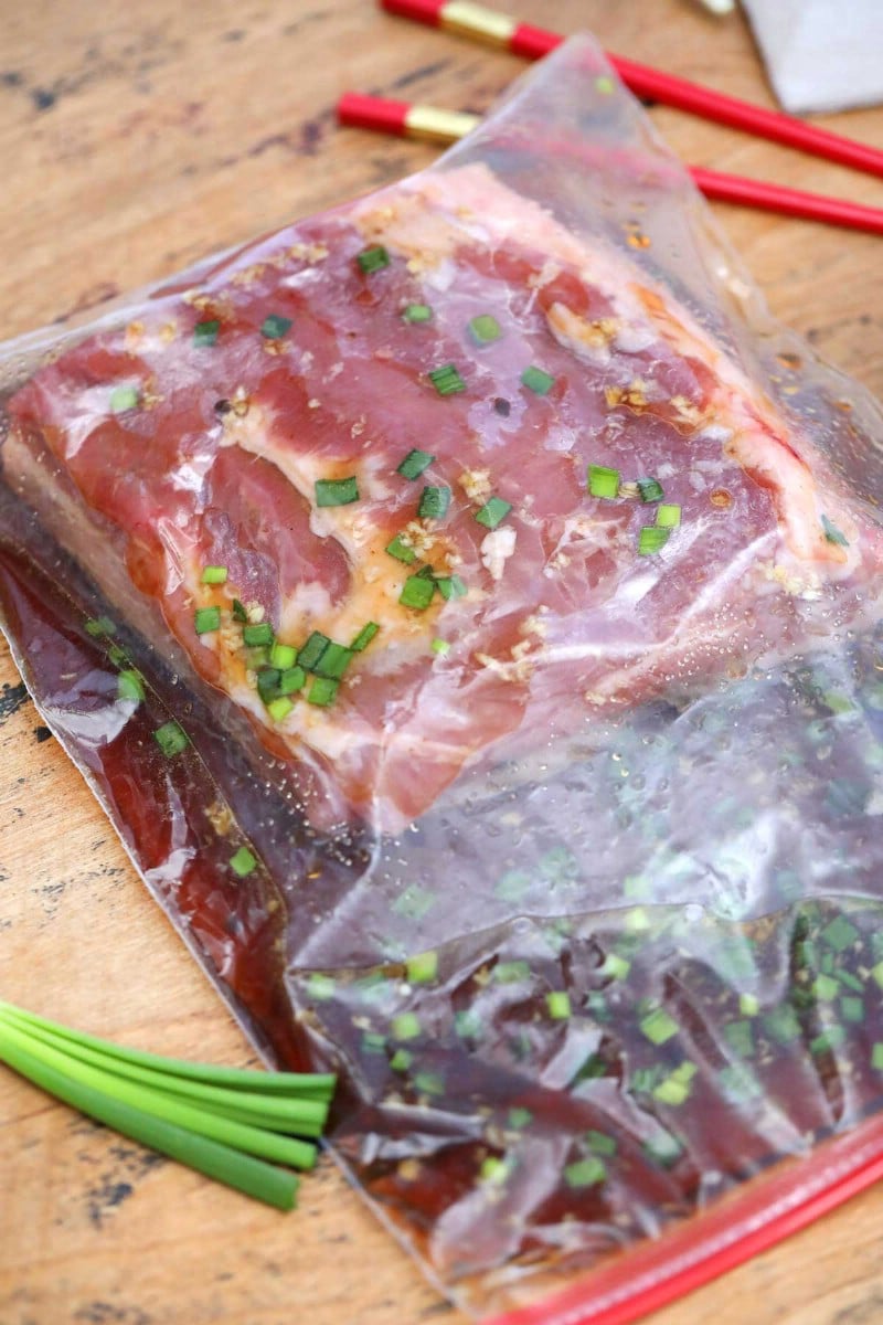 Ziploc bag of pork belly
