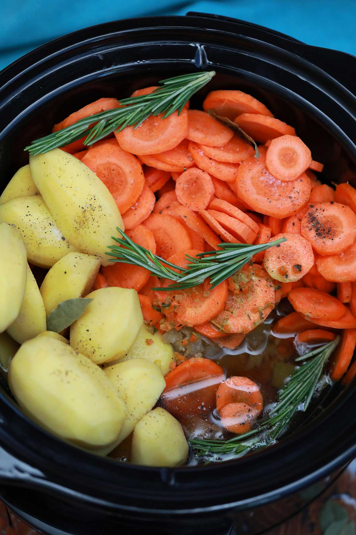 Stew ingredients in crock pot