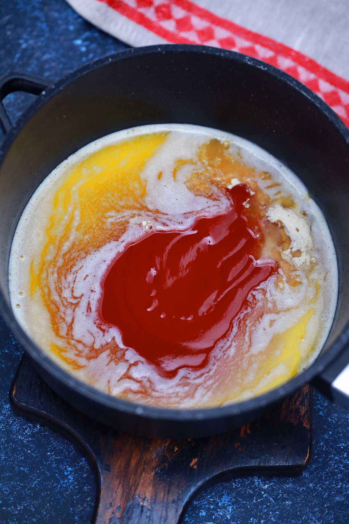 Sauce ingredients in saucepan