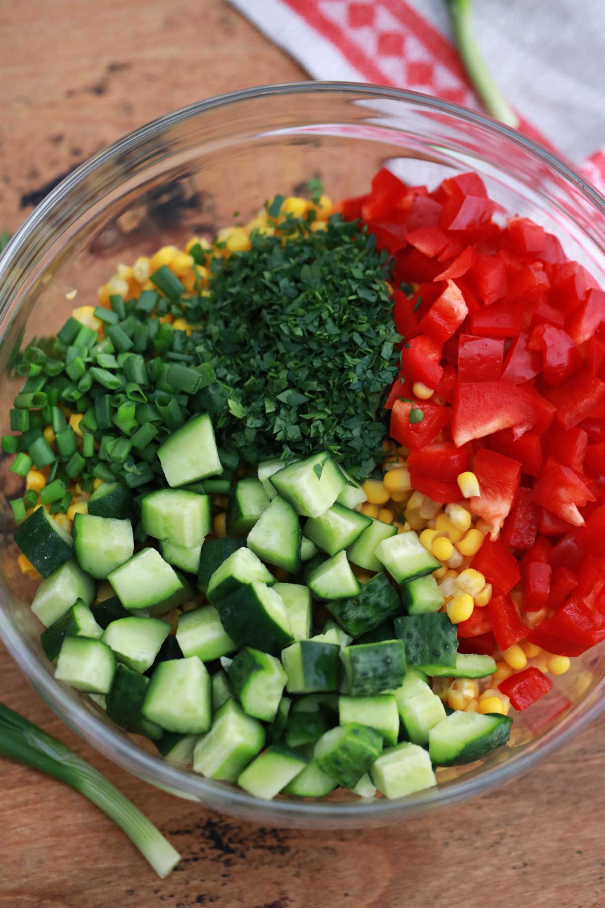 Glass bowl of vegetables