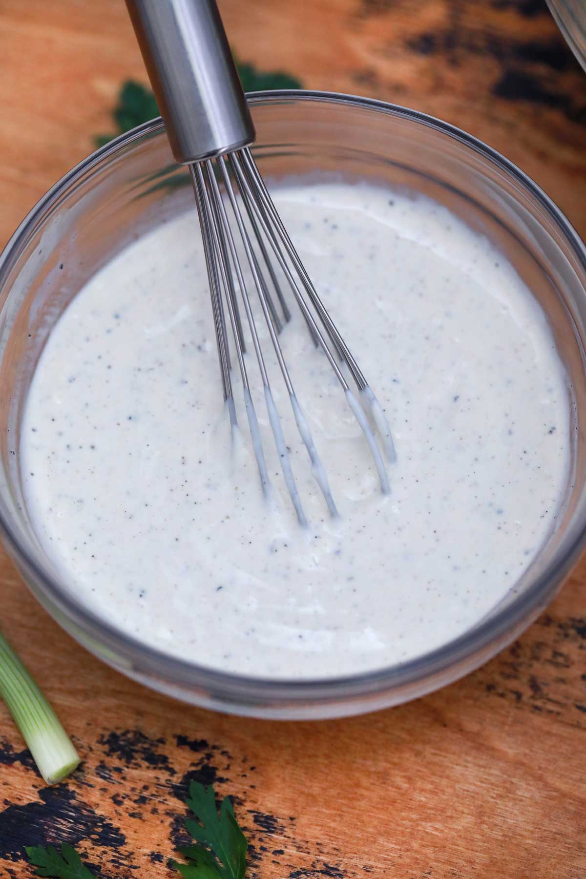 Dressing in clear bowl