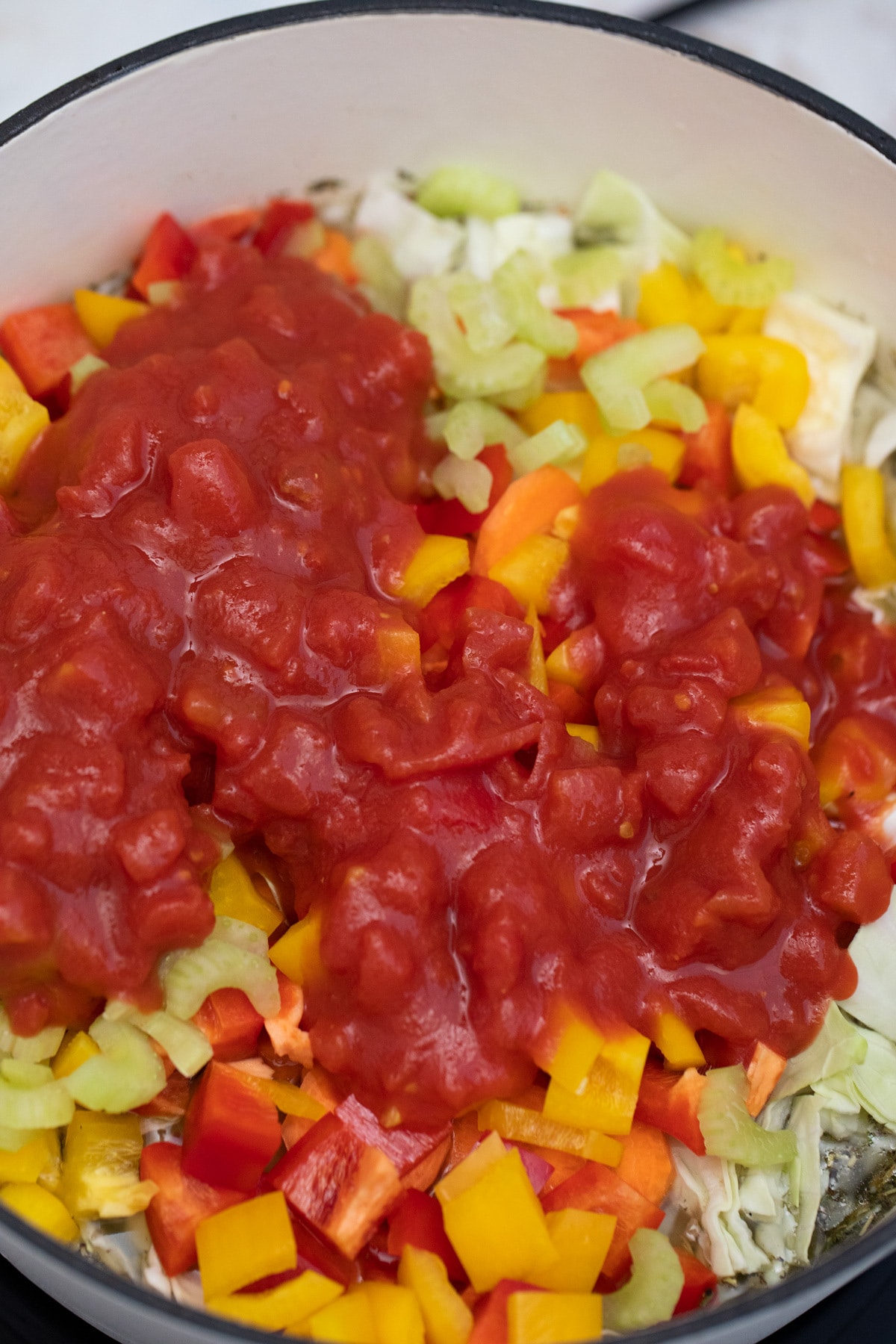 Tomatoes in soup pot