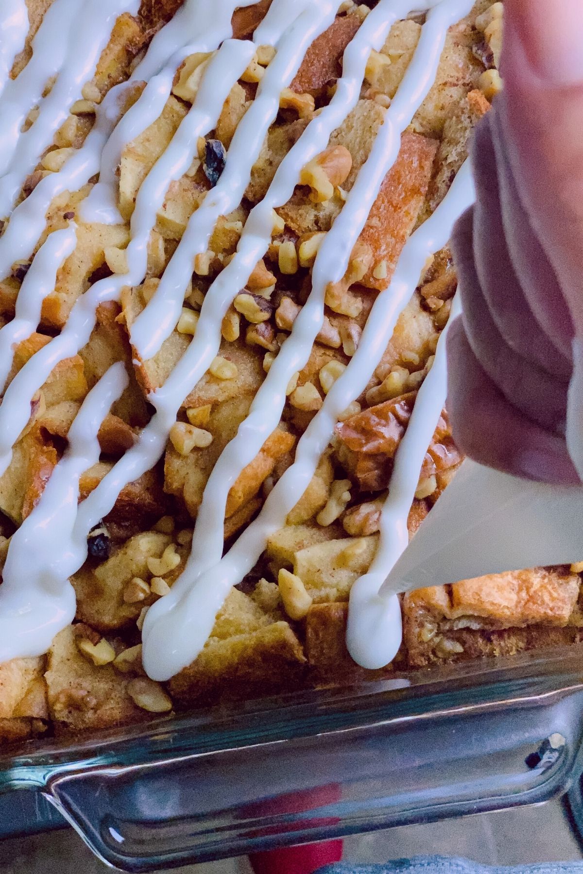 Glazing French toast bread pudding