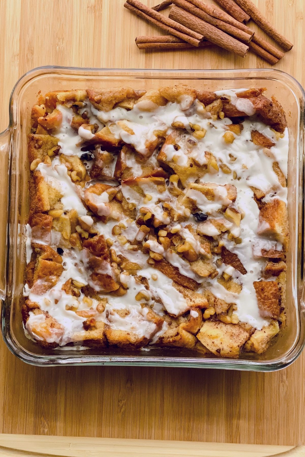 French toast bread pudding in baking dish