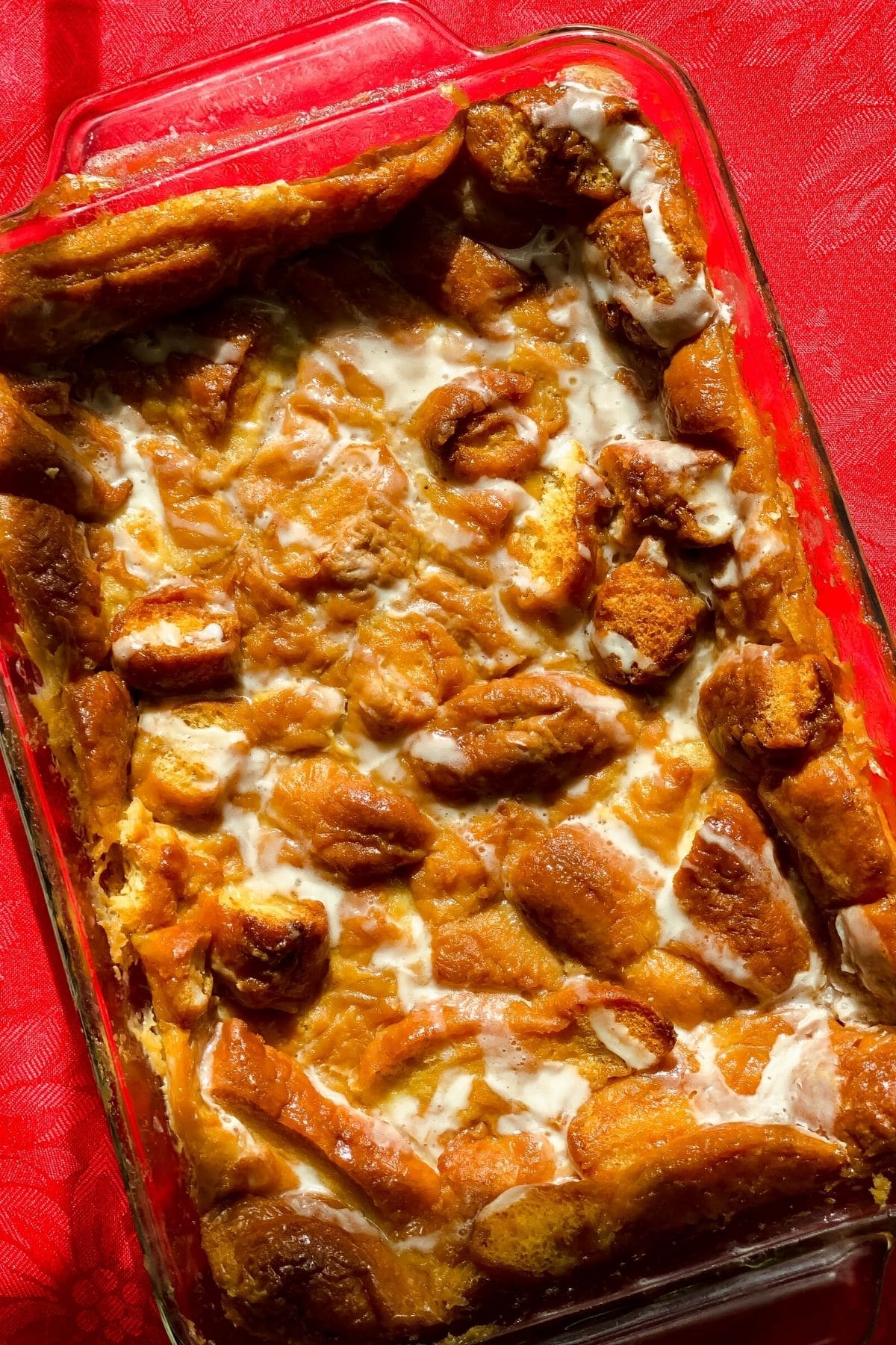 Krispy Kreme donut bread pudding in baking dish