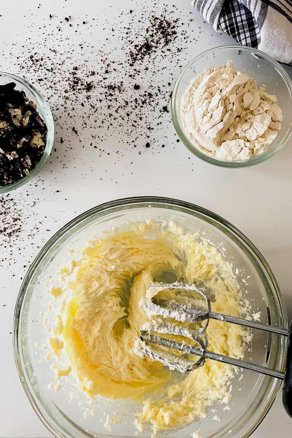 Bowl of sugar butter and cream cheese