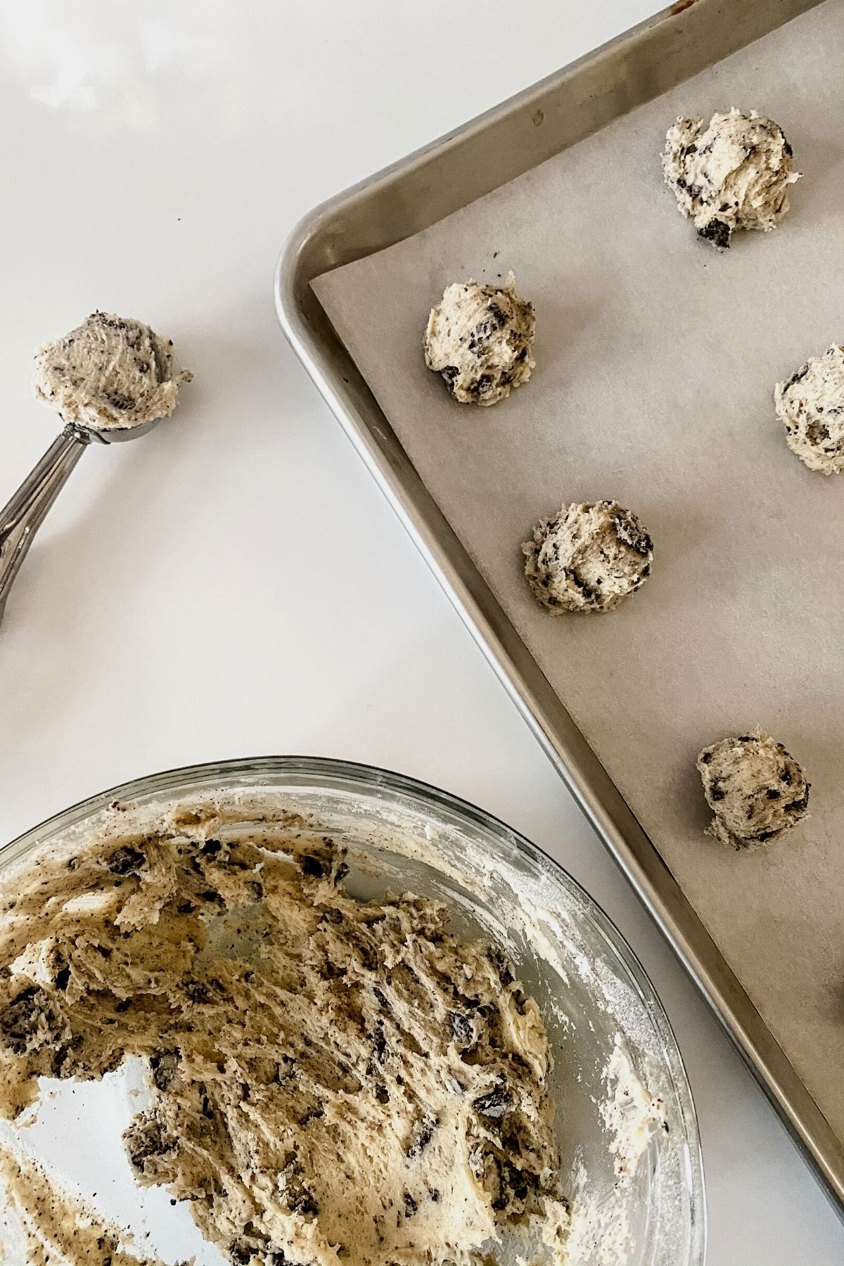 Cookie scoop full of cookie dough