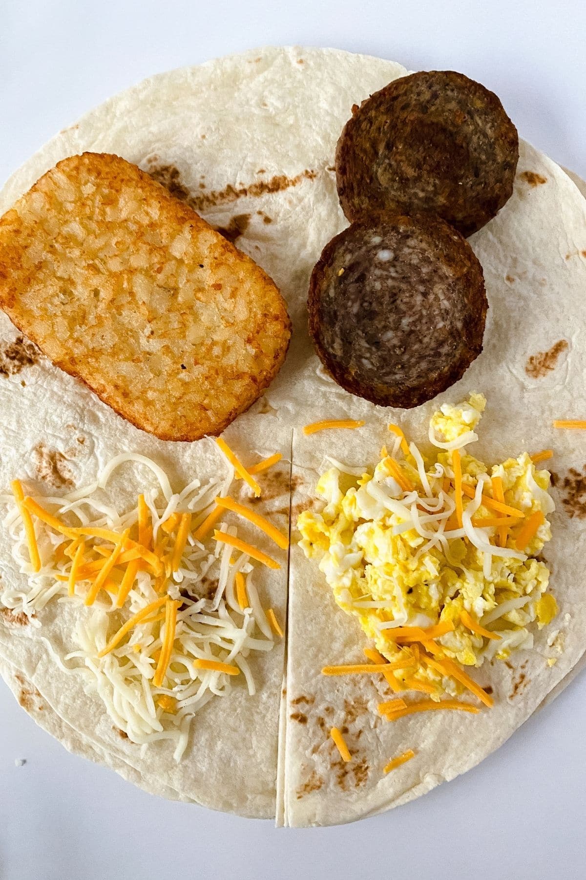 Dividied tortilla with ingredients