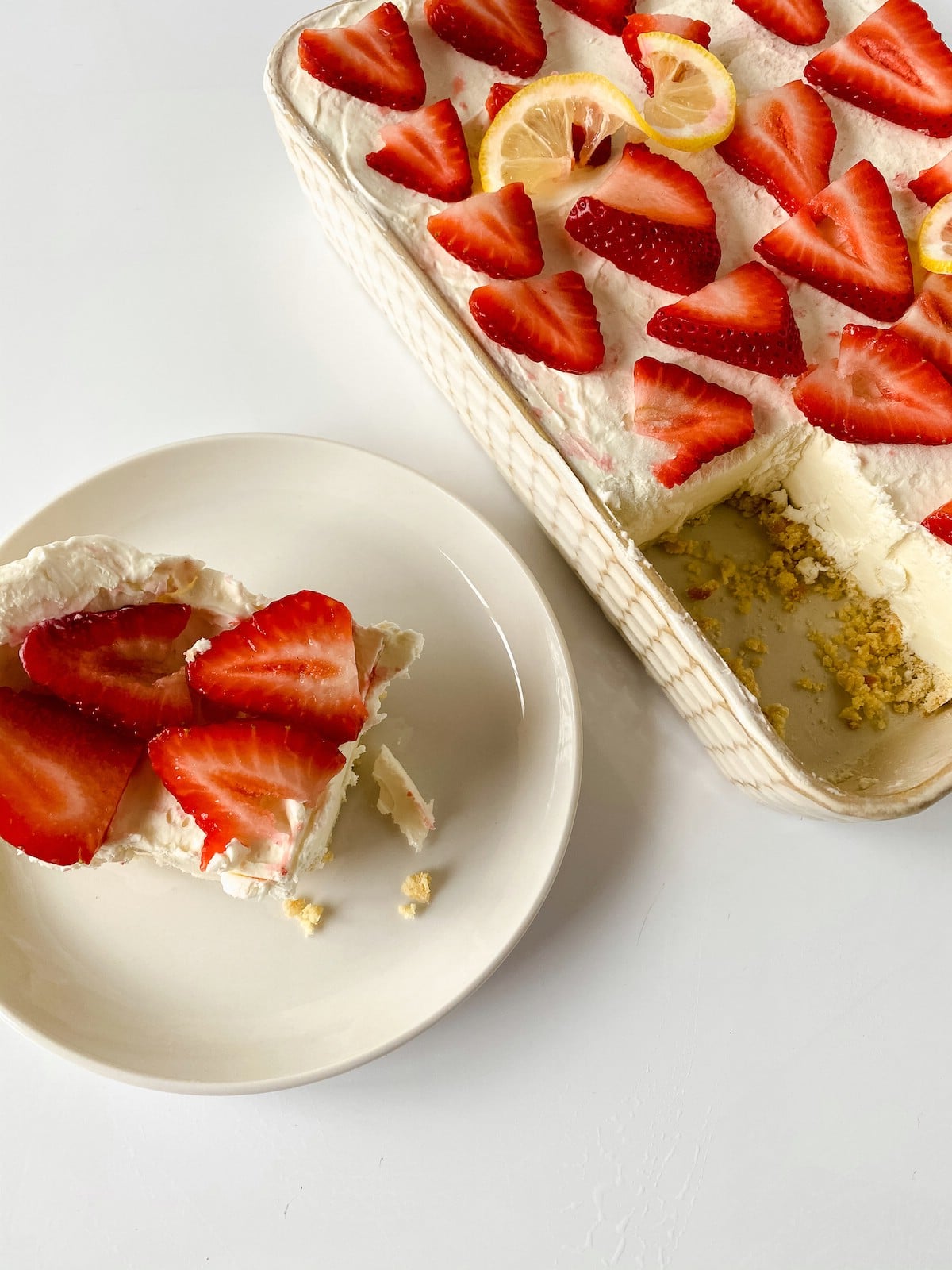 Slice of cheesecake on white saucer