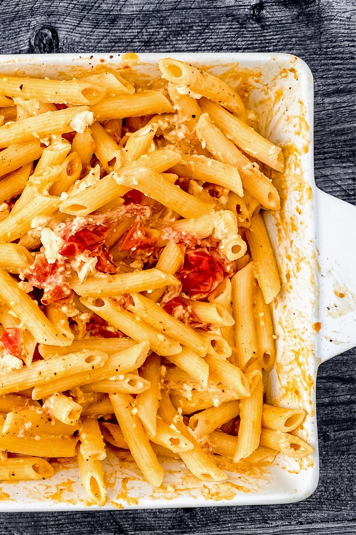 Baked pasta in casserole dish