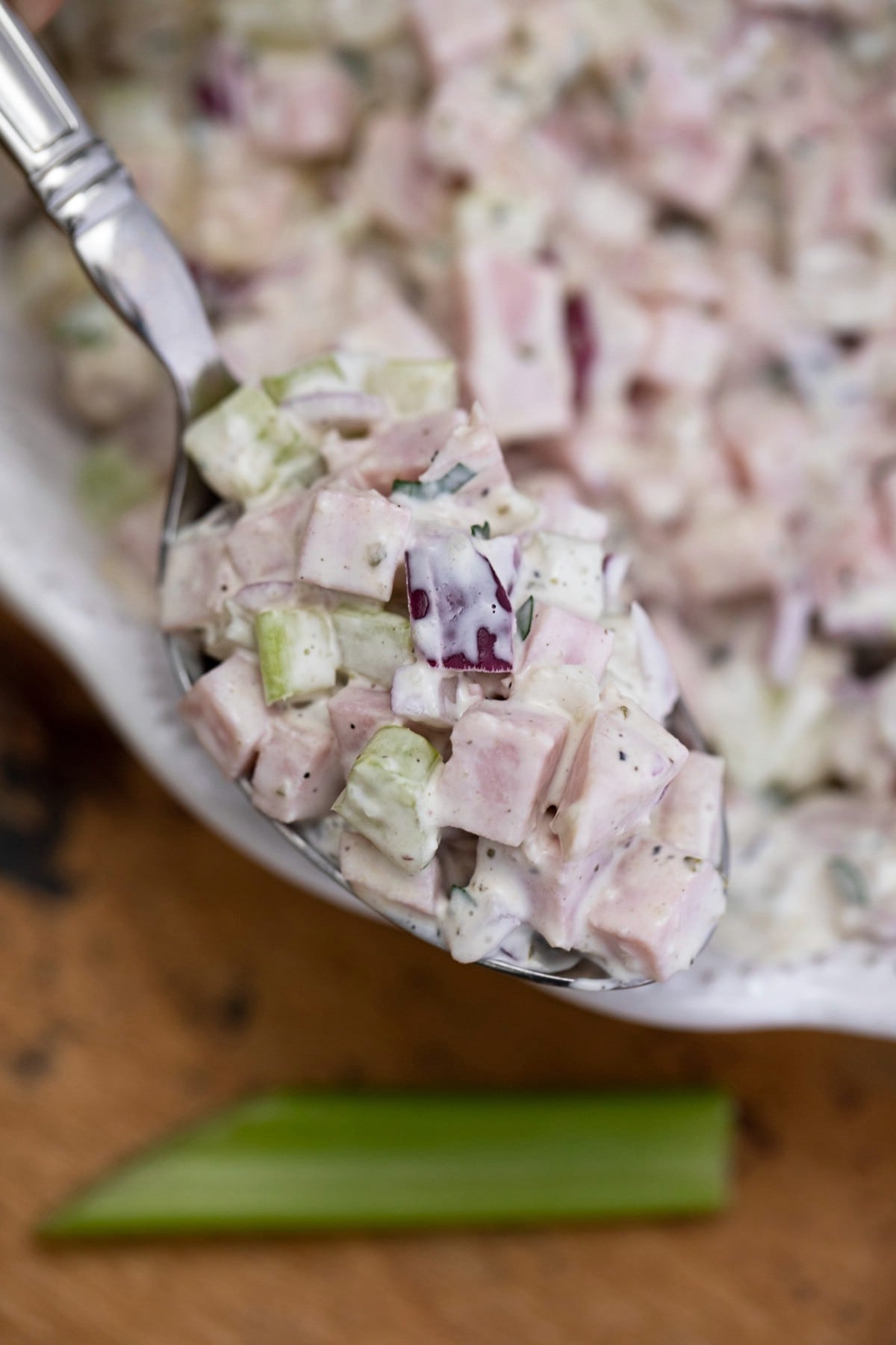 Spoon of ham salad