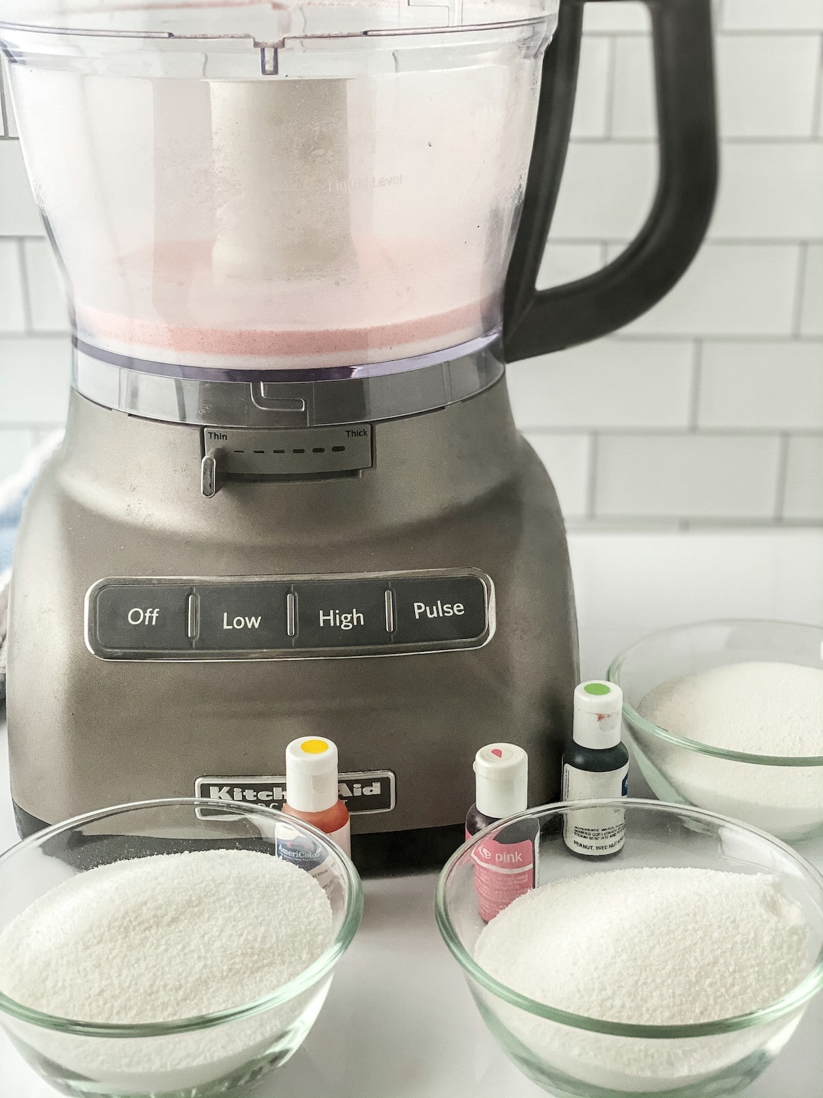 Chrome food processor with sugar inside