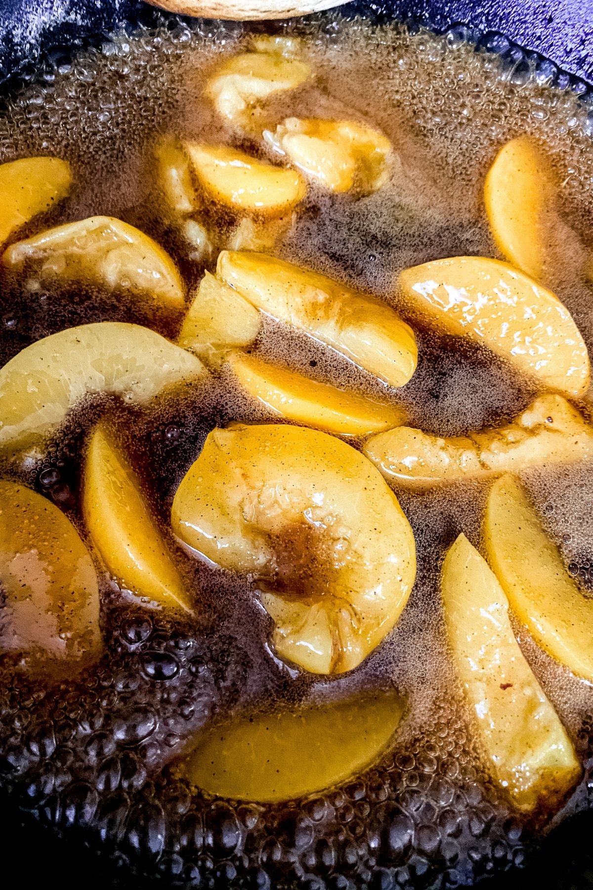 Peaches in syrup in skillet