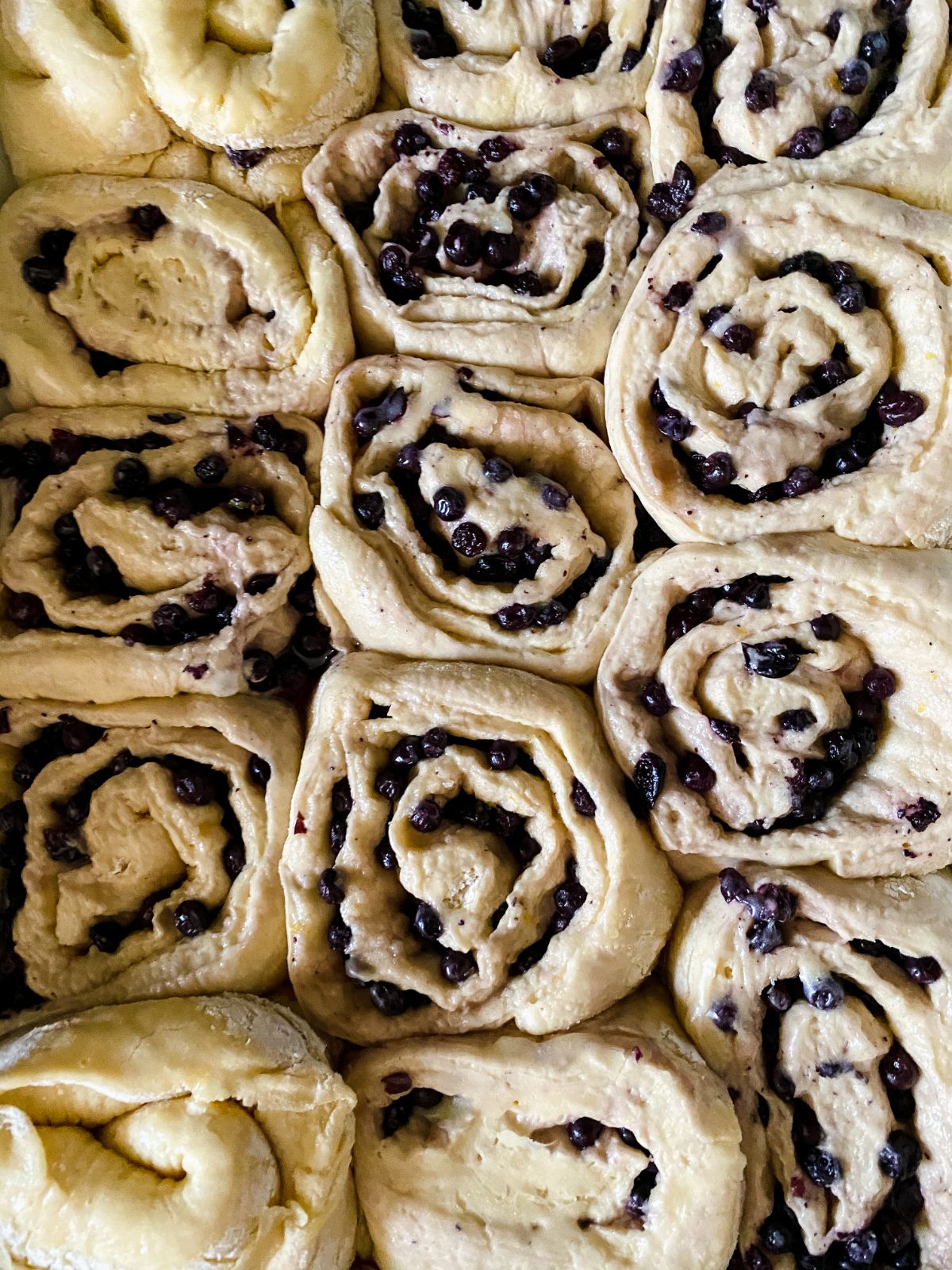 sweet rolls after rising in baking dish